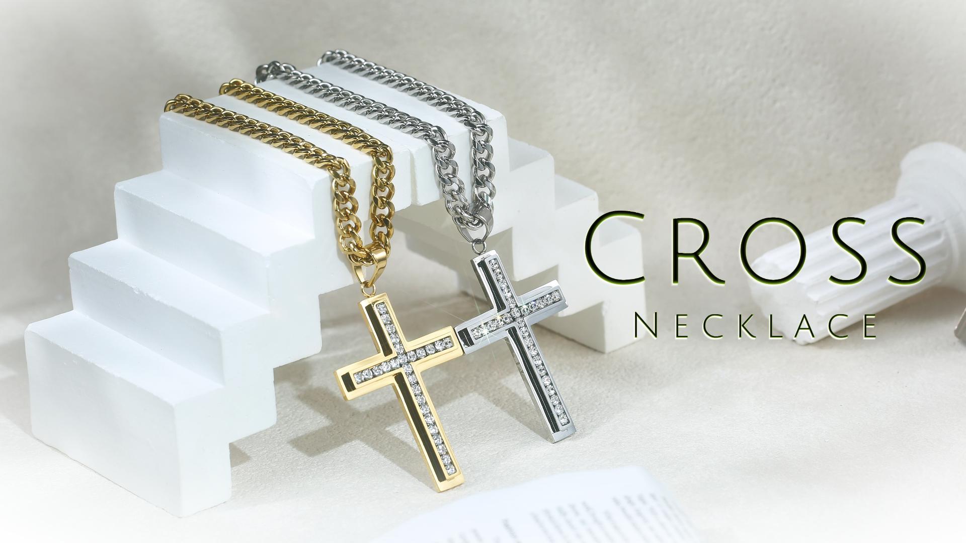HZMAN Gold Cross Necklace for Men Stainless Steel Cross with Cubic